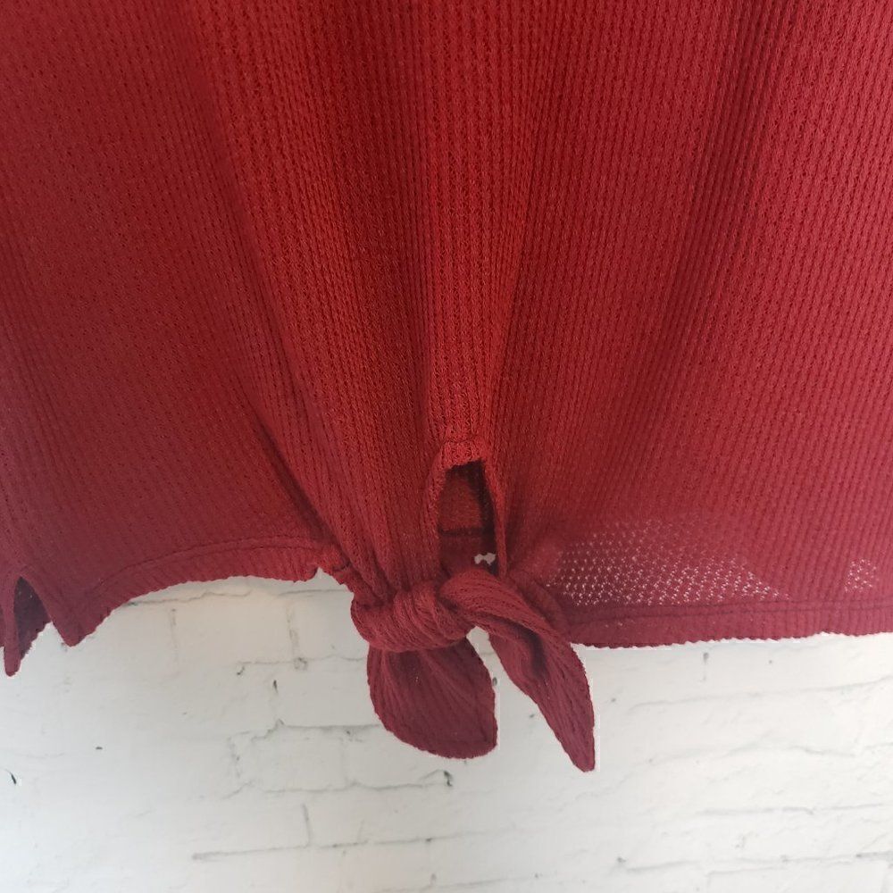 C&C California Top Size S Red Tie Front New Long Sleeve Waffle Knit Womens - Picture 4 of 8